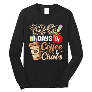 100 Days Of Coffee And Chaos 100th Day Of School Leopard Long Sleeve Shirt