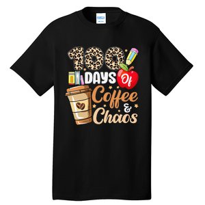 100 Days Of Coffee And Chaos 100th Day Of School Leopard Tall T-Shirt