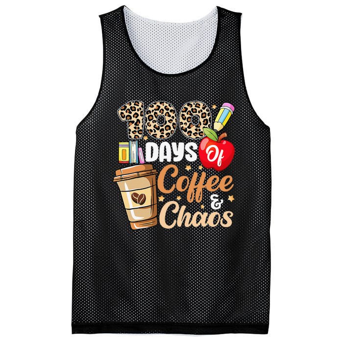 100 Days Of Coffee And Chaos 100th Day Of School Leopard Mesh Reversible Basketball Jersey Tank