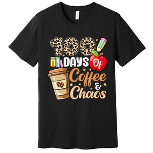 100 Days Of Coffee And Chaos 100th Day Of School Leopard Premium T-Shirt