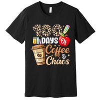 100 Days Of Coffee And Chaos 100th Day Of School Leopard Premium T-Shirt