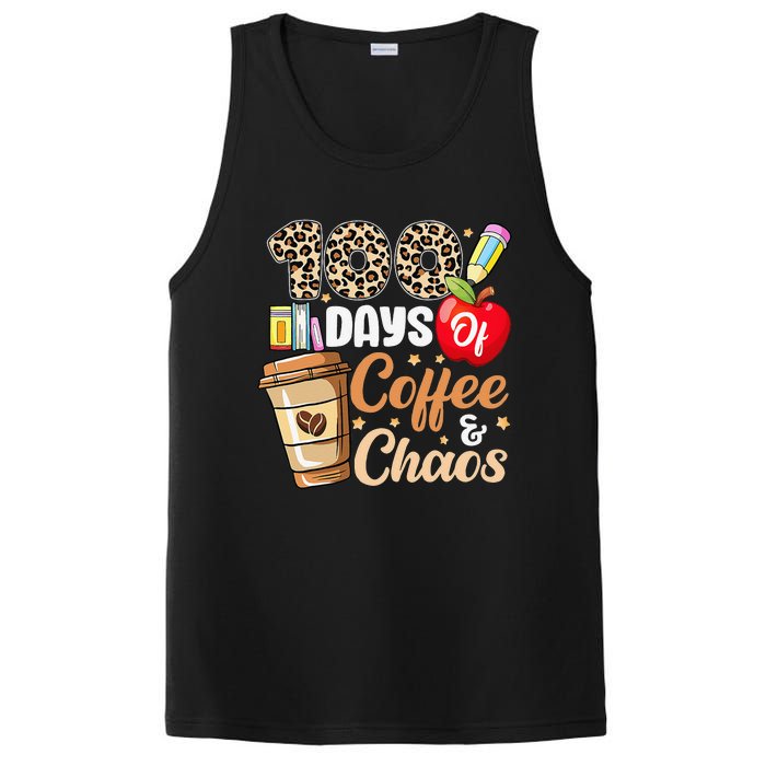 100 Days Of Coffee And Chaos 100th Day Of School Leopard PosiCharge Competitor Tank