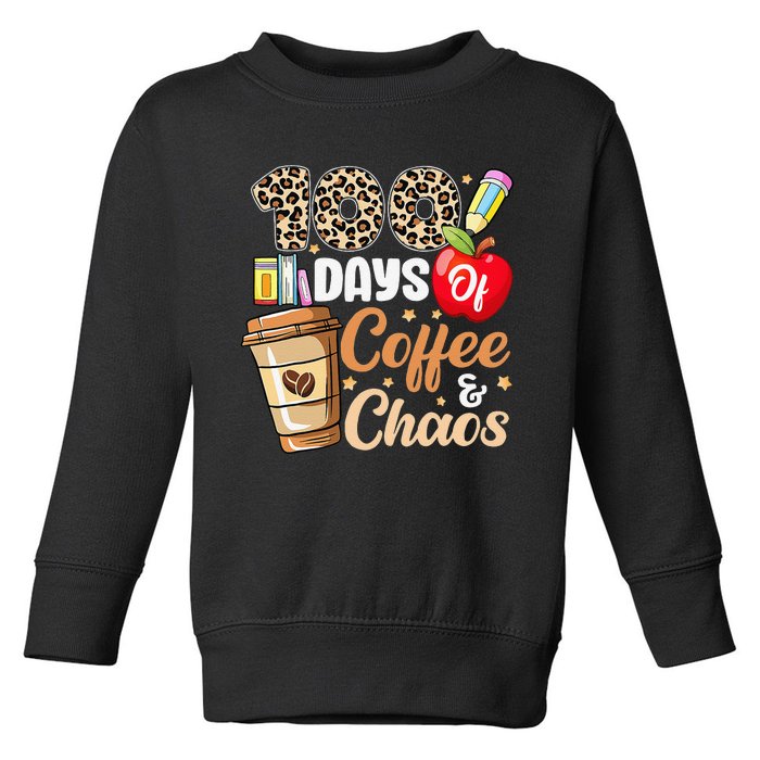 100 Days Of Coffee And Chaos 100th Day Of School Leopard Toddler Sweatshirt