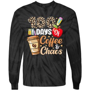 100 Days Of Coffee And Chaos 100th Day Of School Leopard Tie-Dye Long Sleeve Shirt