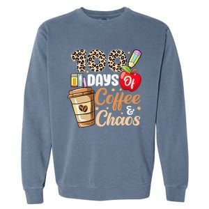 100 Days Of Coffee And Chaos 100th Day Of School Leopard Garment-Dyed Sweatshirt