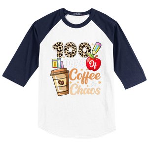 100 Days Of Coffee And Chaos 100th Day Of School Leopard Baseball Sleeve Shirt