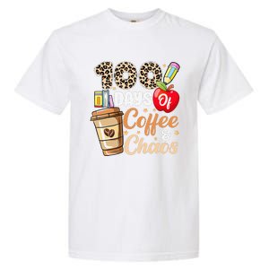 100 Days Of Coffee And Chaos 100th Day Of School Leopard Garment-Dyed Heavyweight T-Shirt