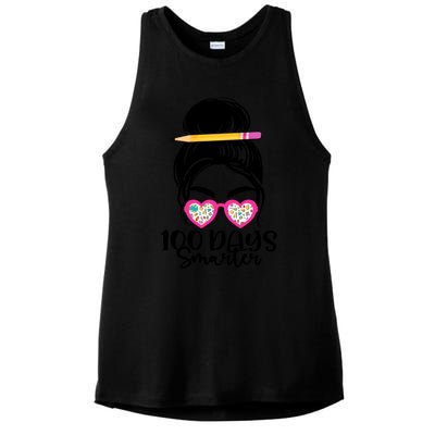 100th Day Of School Meaningful Gift 100 Days Smarter Messy Bun Hair Great Gift Ladies PosiCharge Tri-Blend Wicking Tank