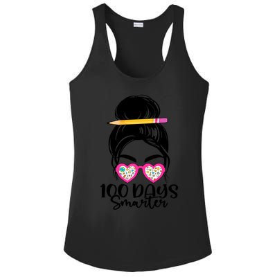 100th Day Of School Meaningful Gift 100 Days Smarter Messy Bun Hair Great Gift Ladies PosiCharge Competitor Racerback Tank