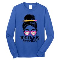 100th Day Of School Meaningful Gift 100 Days Smarter Messy Bun Hair Great Gift Long Sleeve Shirt