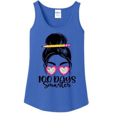 100th Day Of School Meaningful Gift 100 Days Smarter Messy Bun Hair Great Gift Ladies Essential Tank