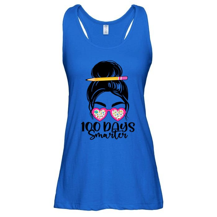 100th Day Of School Meaningful Gift 100 Days Smarter Messy Bun Hair Great Gift Ladies Essential Flowy Tank