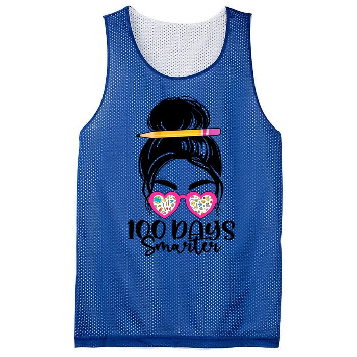 100th Day Of School Meaningful Gift 100 Days Smarter Messy Bun Hair Great Gift Mesh Reversible Basketball Jersey Tank