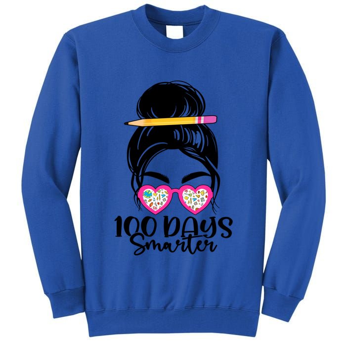 100th Day Of School Meaningful Gift 100 Days Smarter Messy Bun Hair Great Gift Tall Sweatshirt