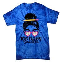 100th Day Of School Meaningful Gift 100 Days Smarter Messy Bun Hair Great Gift Tie-Dye T-Shirt