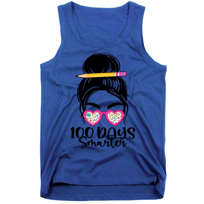 100th Day Of School Meaningful Gift 100 Days Smarter Messy Bun Hair Great Gift Tank Top