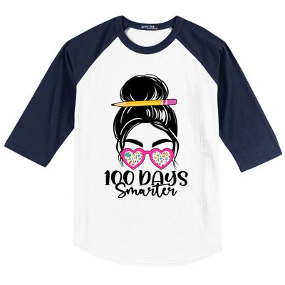 100th Day Of School Meaningful Gift 100 Days Smarter Messy Bun Hair Great Gift Baseball Sleeve Shirt