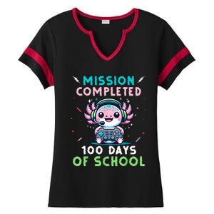 100 Days Of School 100th Day Of School Gamer Axolotl Ladies Halftime Notch Neck Tee