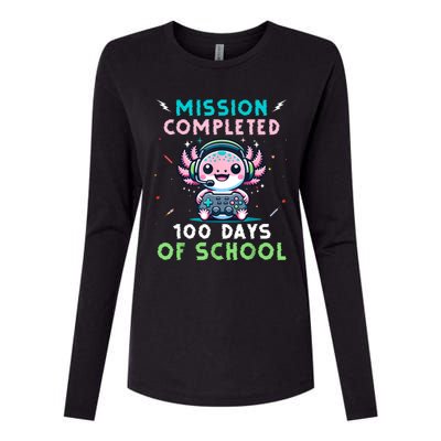 100 Days Of School 100th Day Of School Gamer Axolotl Womens Cotton Relaxed Long Sleeve T-Shirt