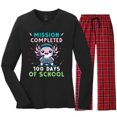 100 Days Of School 100th Day Of School Gamer Axolotl Women's Long Sleeve Flannel Pajama Set 