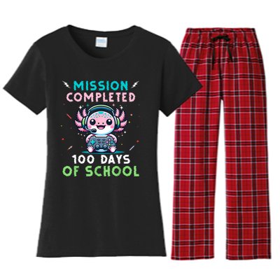 100 Days Of School 100th Day Of School Gamer Axolotl Women's Flannel Pajama Set