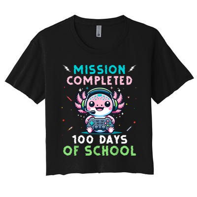 100 Days Of School 100th Day Of School Gamer Axolotl Women's Crop Top Tee