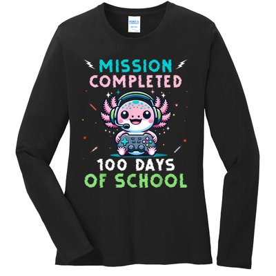 100 Days Of School 100th Day Of School Gamer Axolotl Ladies Long Sleeve Shirt