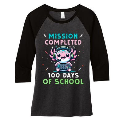 100 Days Of School 100th Day Of School Gamer Axolotl Women's Tri-Blend 3/4-Sleeve Raglan Shirt