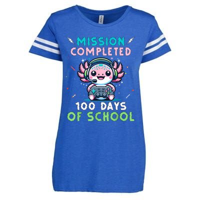 100 Days Of School 100th Day Of School Gamer Axolotl Enza Ladies Jersey Football T-Shirt