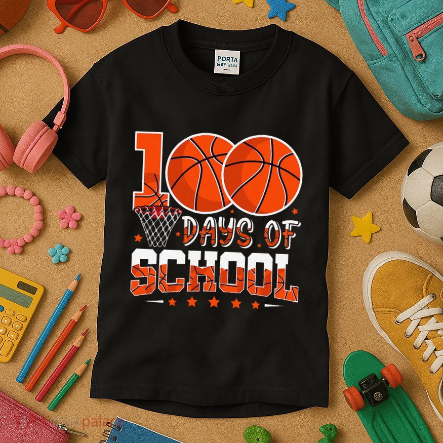 100 Days Of School Basketball Player 100th Day Balls Kids T-Shirt