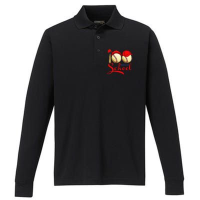 100 Days Of School Baseball Teacher 100th Day Of School Performance Long Sleeve Polo