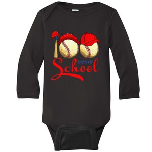 100 Days Of School Baseball Teacher 100th Day Of School Baby Long Sleeve Bodysuit