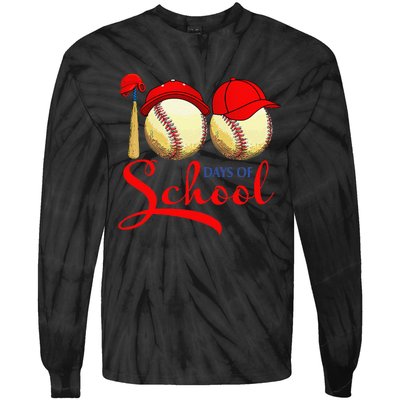 100 Days Of School Baseball Teacher 100th Day Of School Tie-Dye Long Sleeve Shirt