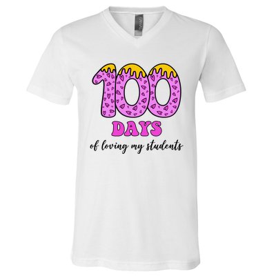 100 Days Of Loving My Students Teacher Celebration V-Neck T-Shirt