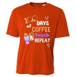 100 Days Of Coffee Teach And Repeat Teacher 100 Days Of School Cool Gift Cooling Performance Crew T-Shirt