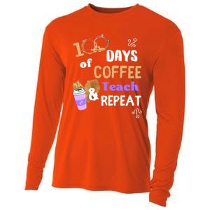 100 Days Of Coffee Teach And Repeat Teacher 100 Days Of School Cool Gift Cooling Performance Long Sleeve Crew