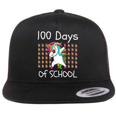 100th Day Of School Dabbing Unicorn Teacher, 100 Days Flat Bill Trucker Hat