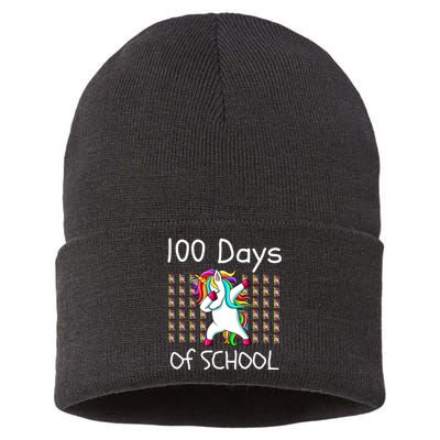 100th Day Of School Dabbing Unicorn Teacher, 100 Days Sustainable Knit Beanie