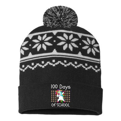 100th Day Of School Dabbing Unicorn Teacher, 100 Days USA-Made Snowflake Beanie