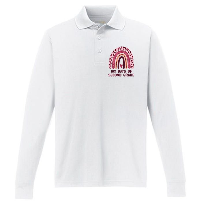 102 Day Of 2nd Grade Rainbow 102 Day Of Second Grade Performance Long Sleeve Polo