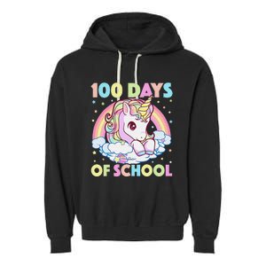 100th Day of School Unicorn 100 Magical Days Teacher Girls Garment-Dyed Fleece Hoodie