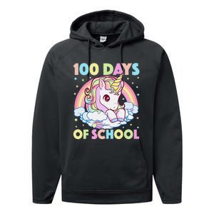 100th Day of School Unicorn 100 Magical Days Teacher Girls Performance Fleece Hoodie