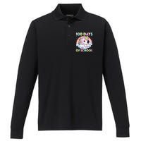 100th Day of School Unicorn 100 Magical Days Teacher Girls Performance Long Sleeve Polo