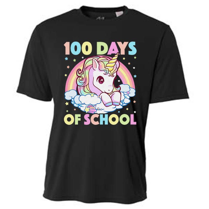 100th Day of School Unicorn 100 Magical Days Teacher Girls Cooling Performance Crew T-Shirt