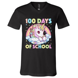 100th Day of School Unicorn 100 Magical Days Teacher Girls V-Neck T-Shirt