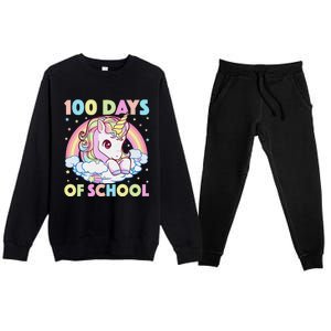 100th Day of School Unicorn 100 Magical Days Teacher Girls Premium Crewneck Sweatsuit Set