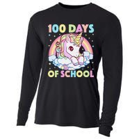 100th Day of School Unicorn 100 Magical Days Teacher Girls Cooling Performance Long Sleeve Crew