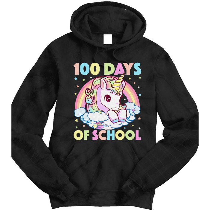 100th Day of School Unicorn 100 Magical Days Teacher Girls Tie Dye Hoodie