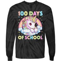 100th Day of School Unicorn 100 Magical Days Teacher Girls Tie-Dye Long Sleeve Shirt