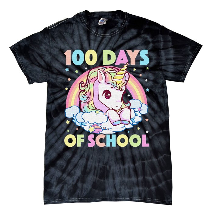 100th Day of School Unicorn 100 Magical Days Teacher Girls Tie-Dye T-Shirt